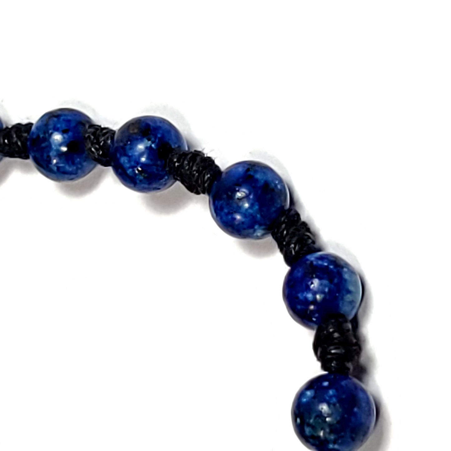 Handmade knotted Sodalite bead bracelet/anklet. Adjustable slip knot makes adjusting size a breeze.Close up View.