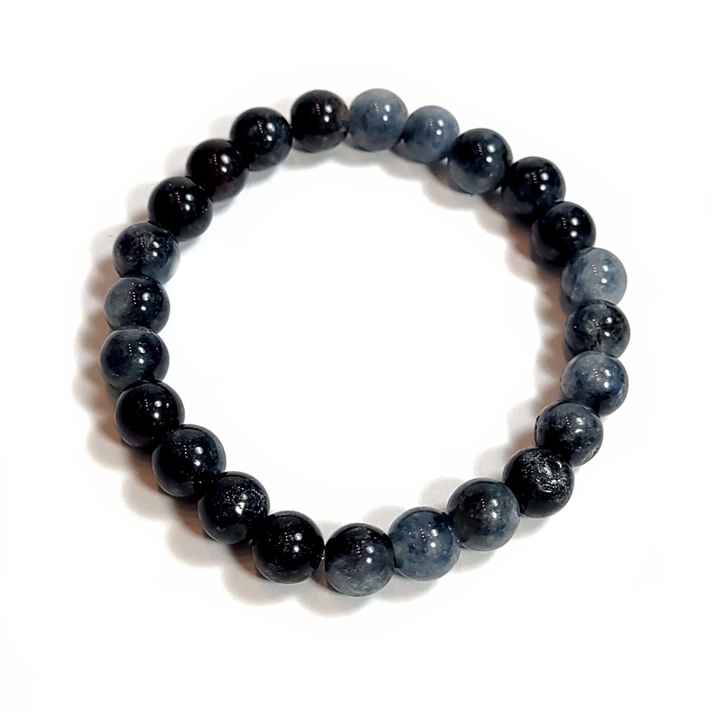 Stretch elastic blue/black stone bead bracelet.