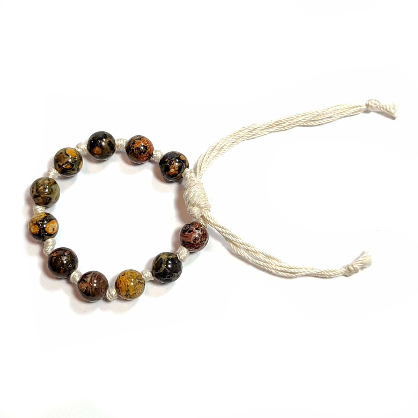 Picture jasper beaded hand knotted adjustable bracelet