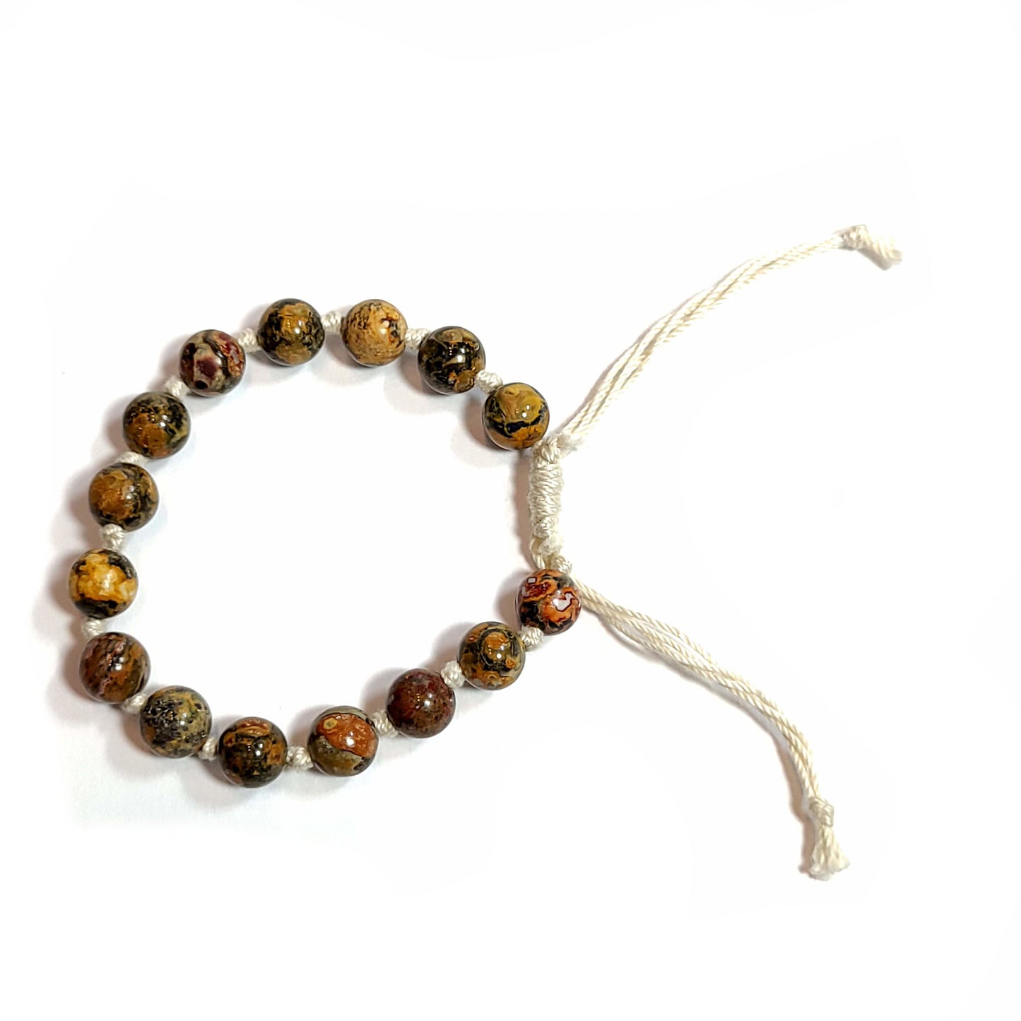 Picture jasper beaded hand knotted adjustable bracelet