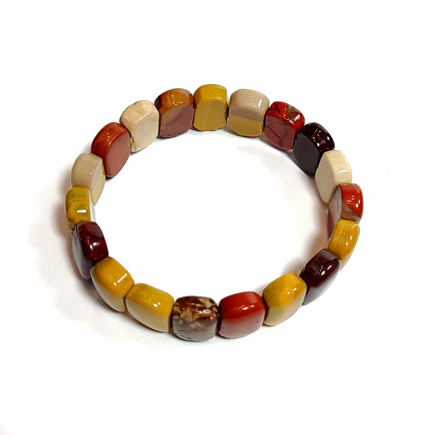 Beautiful jasper beads, sort of oval shaped, bracelet. Beige, brown, mustard, grey, red, white.