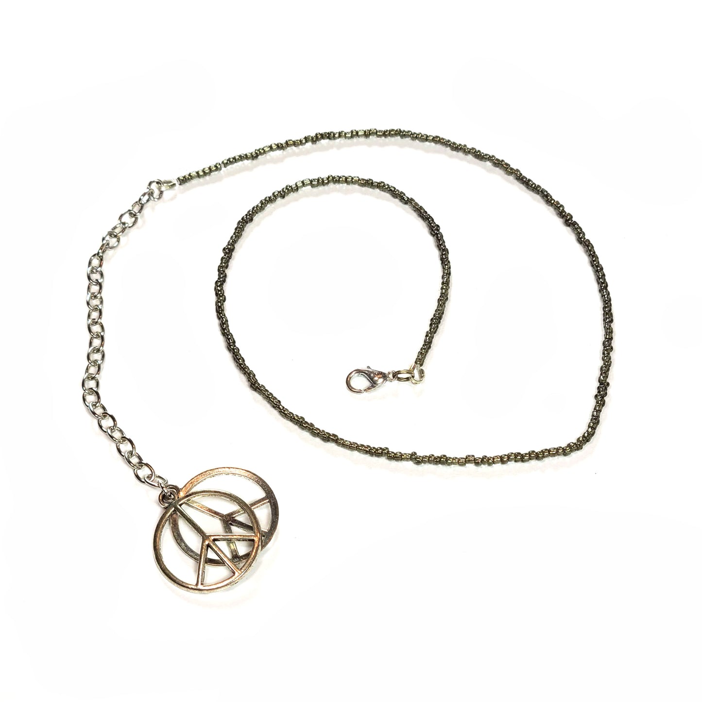 Single Strand Handmade Seed Bead Peace Sign Charm Necklace