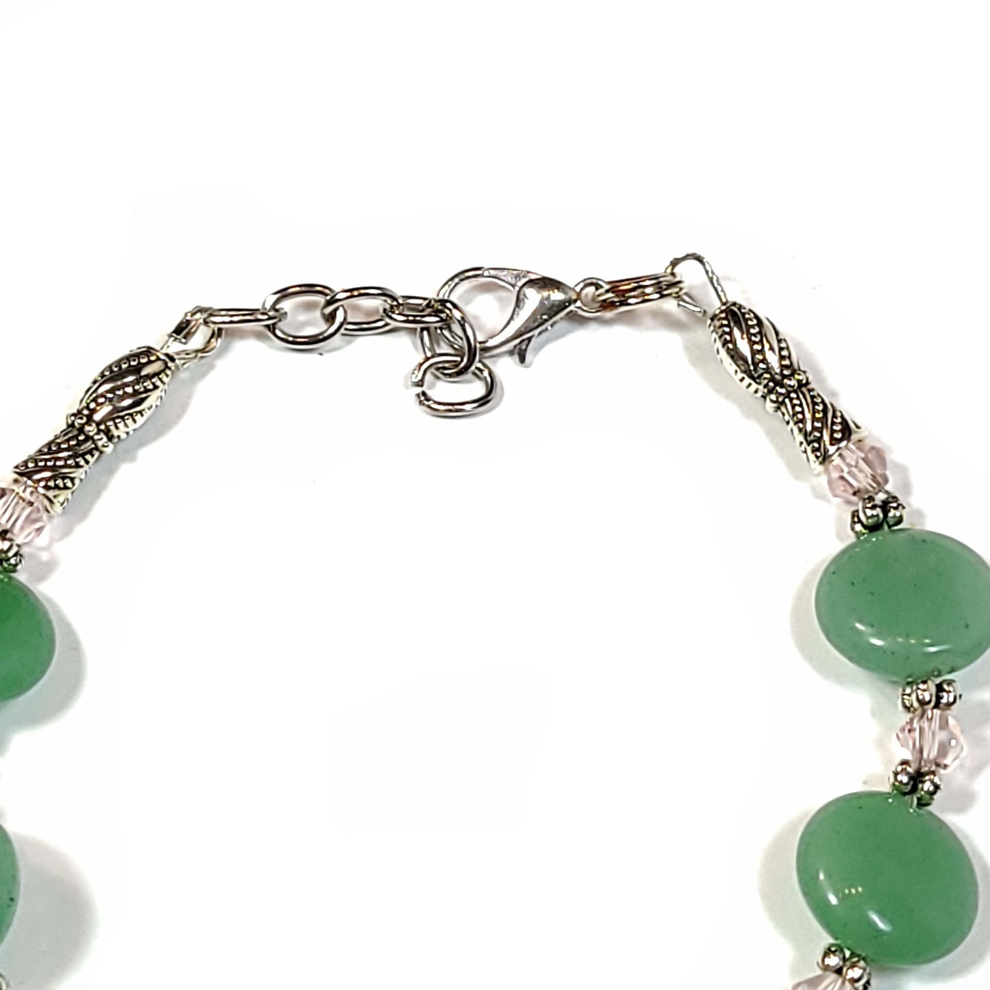 Green Aventurine Disk Bead Bracelet. Clasp view.