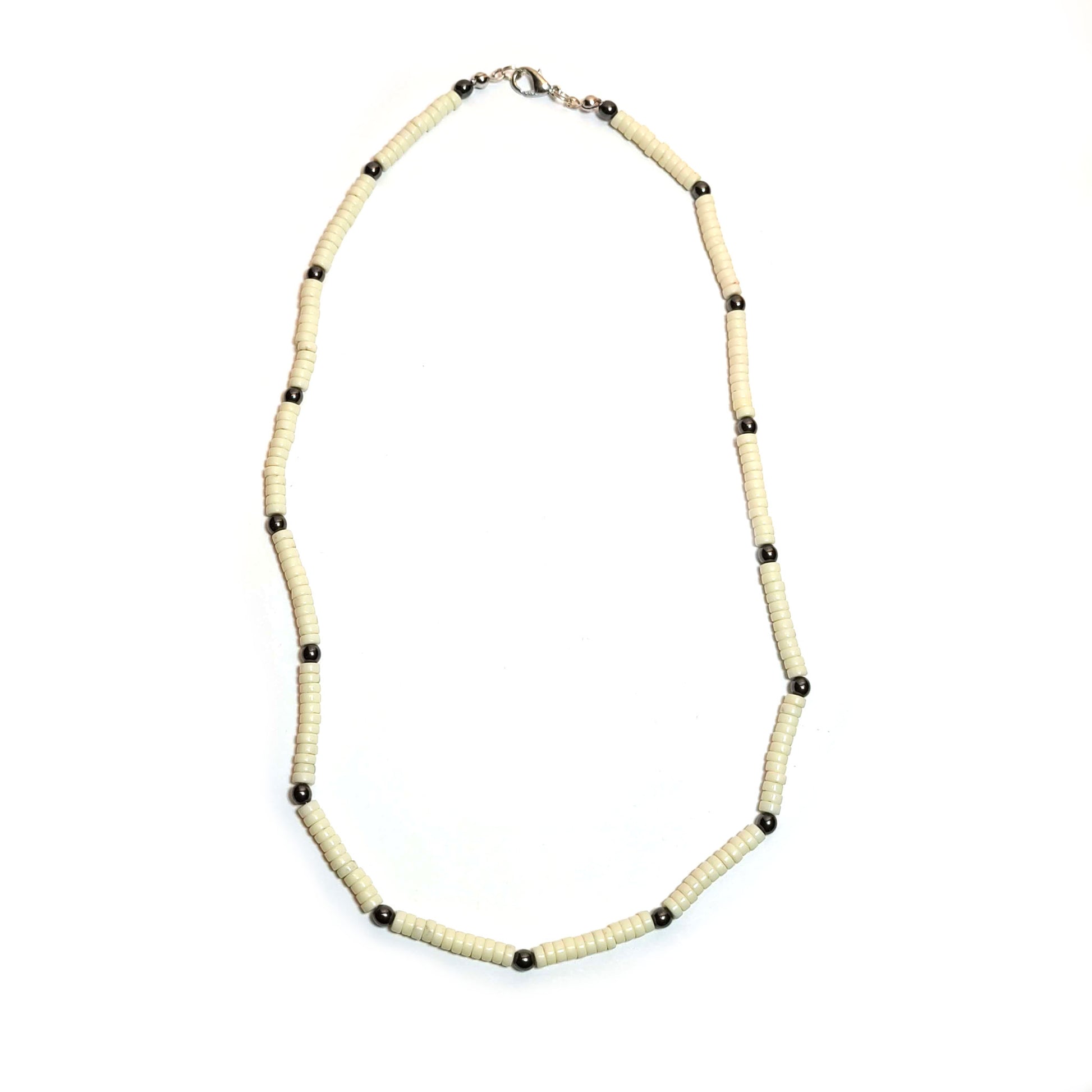 Ivory color heishi beads with hematite beads necklace