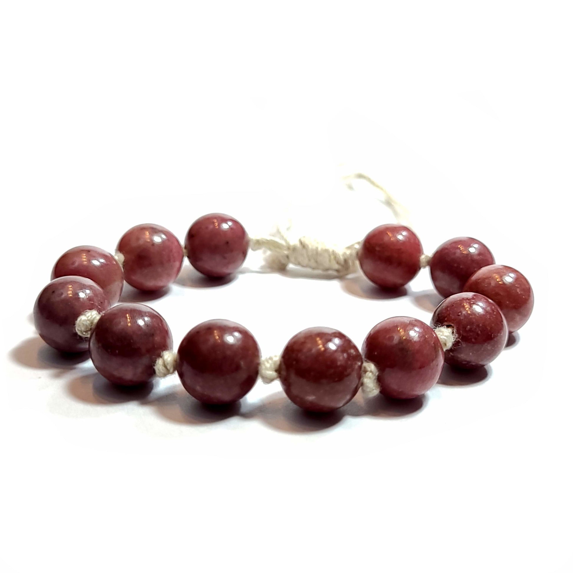 Rhodochrosite 10mm beige, pink, gray beads handmade adjustable bracelet. 