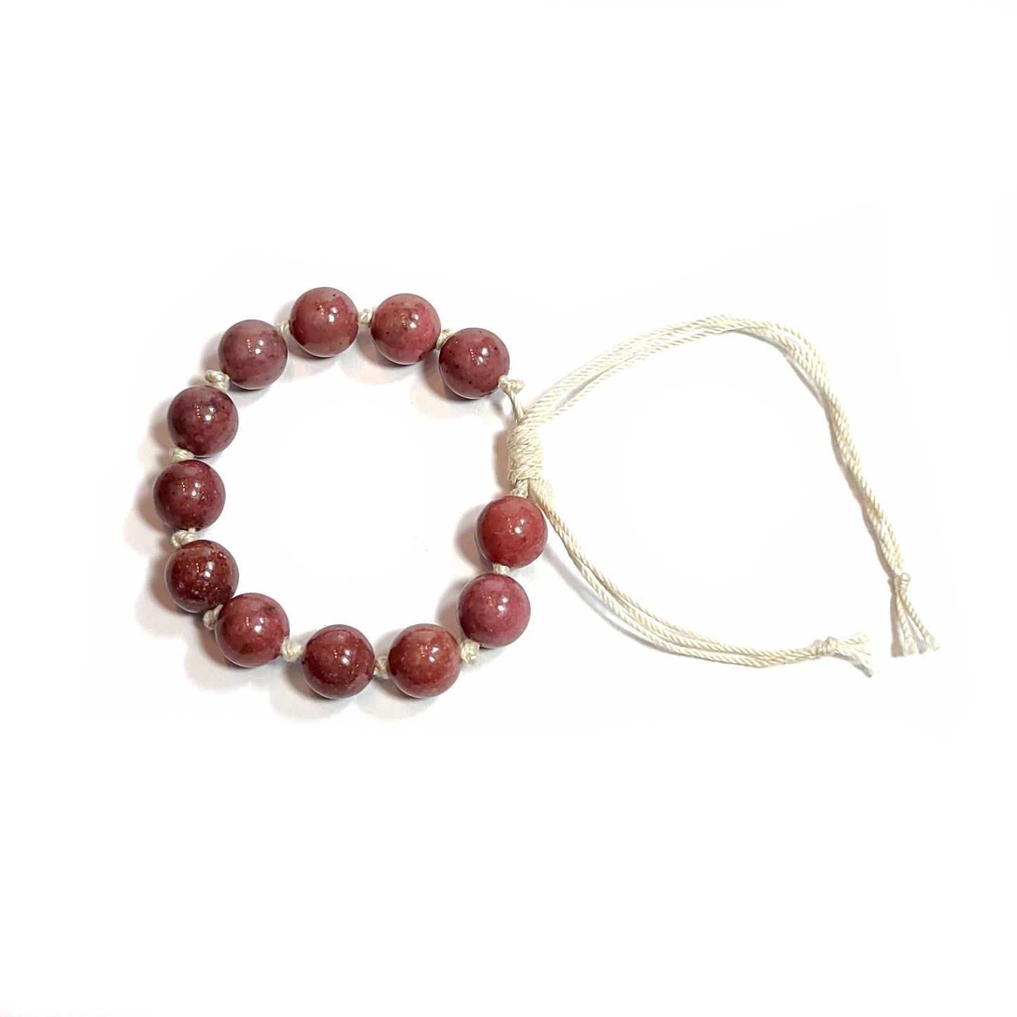 Rhodochrosite 10mm beige, pink, gray beads handmade adjustable bracelet. 