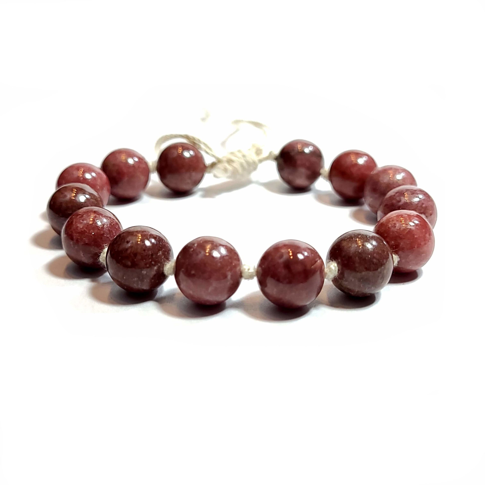 Rhodochrosite 10mm beige, pink, gray beads handmade adjustable bracelet. 