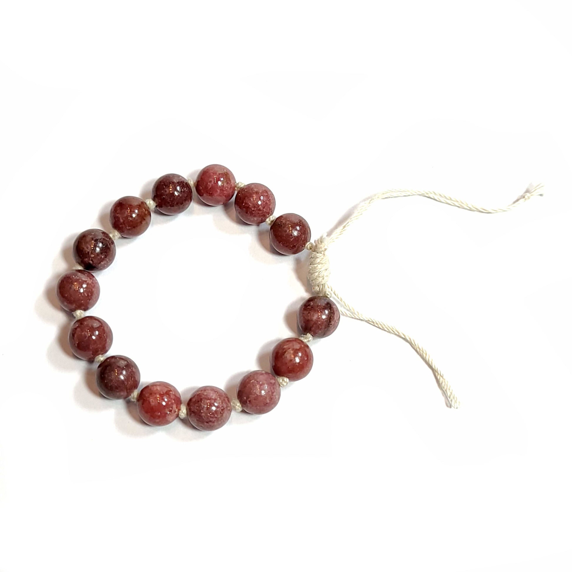 Rhodochrosite 10mm beige, pink, gray beads handmade adjustable bracelet. 