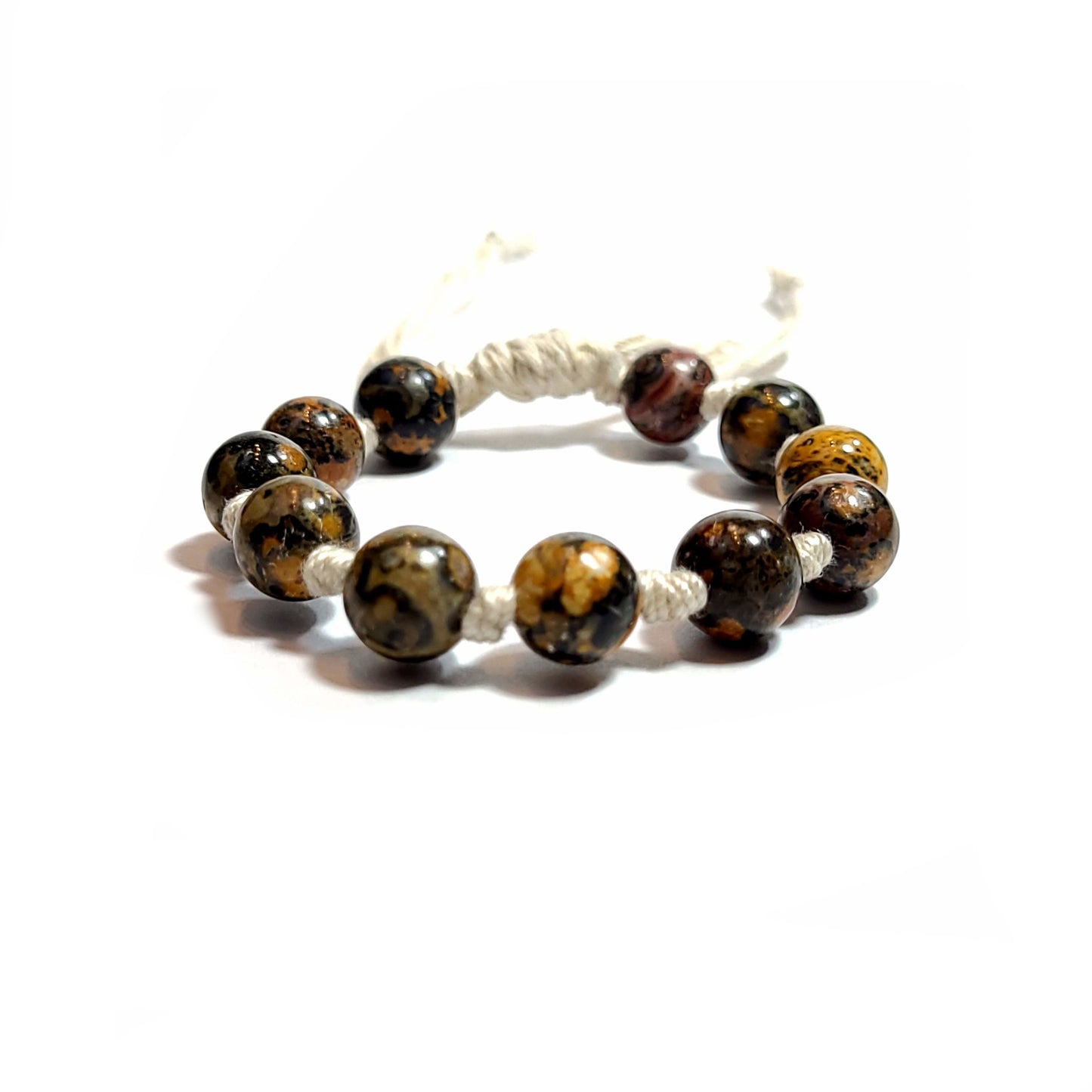 Picture jasper beaded hand knotted adjustable bracelet