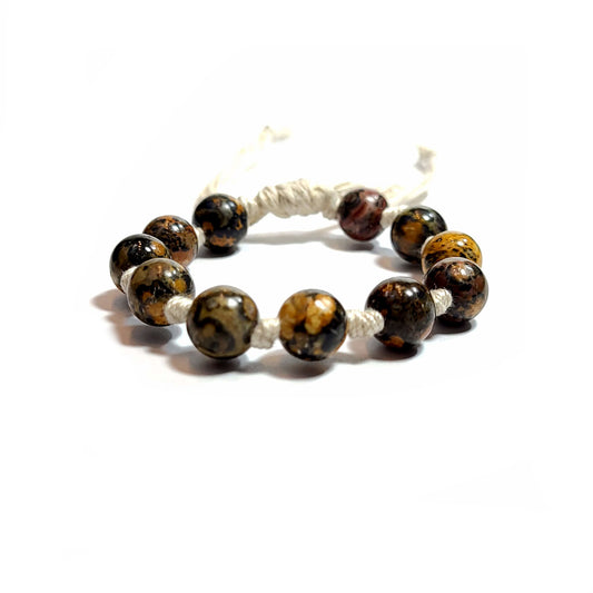 Picture jasper beaded hand knotted adjustable bracelet