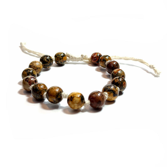 Picture jasper beaded hand knotted adjustable bracelet