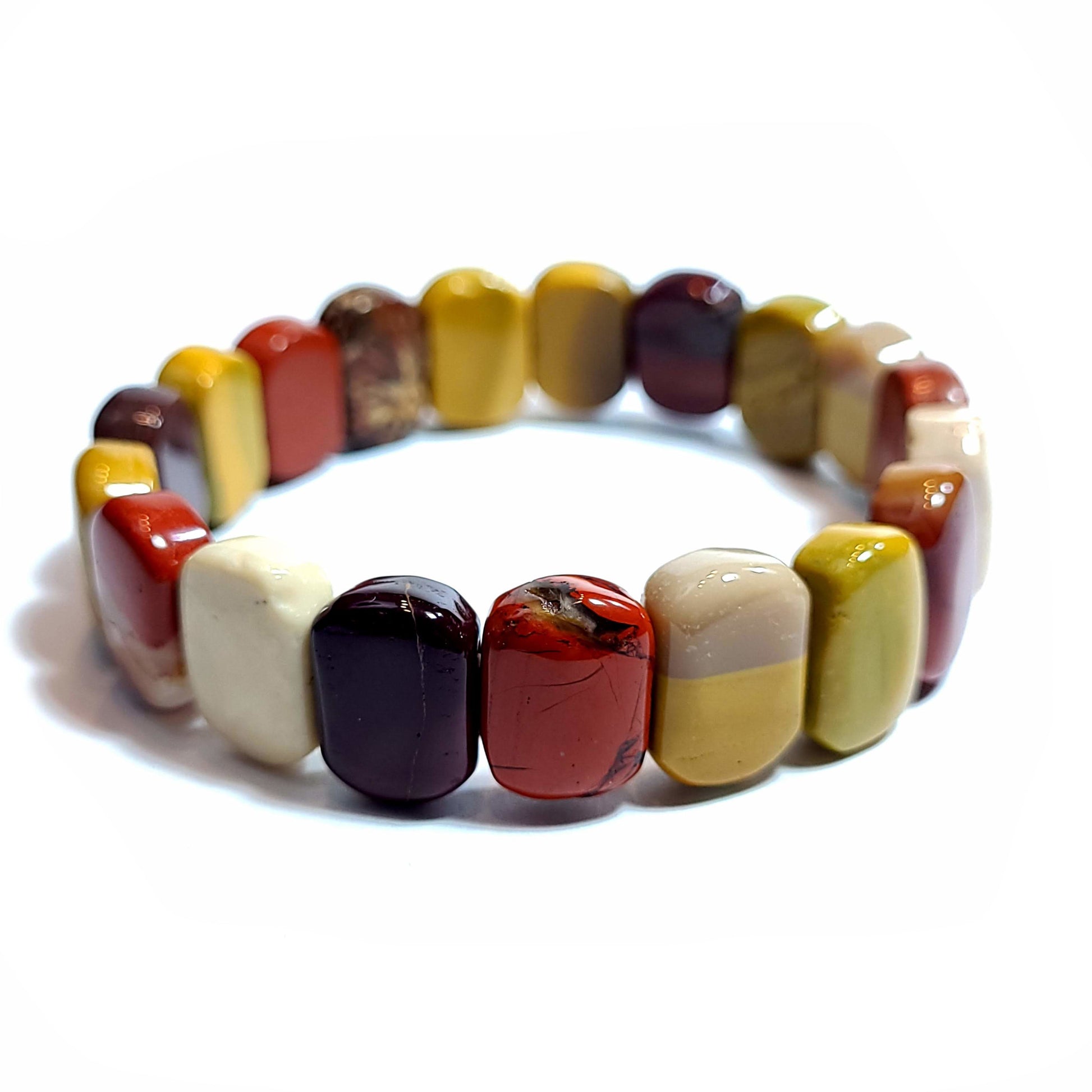 Beautiful jasper beads, sort of oval shaped, bracelet. Beige, brown, mustard, grey, red, white.