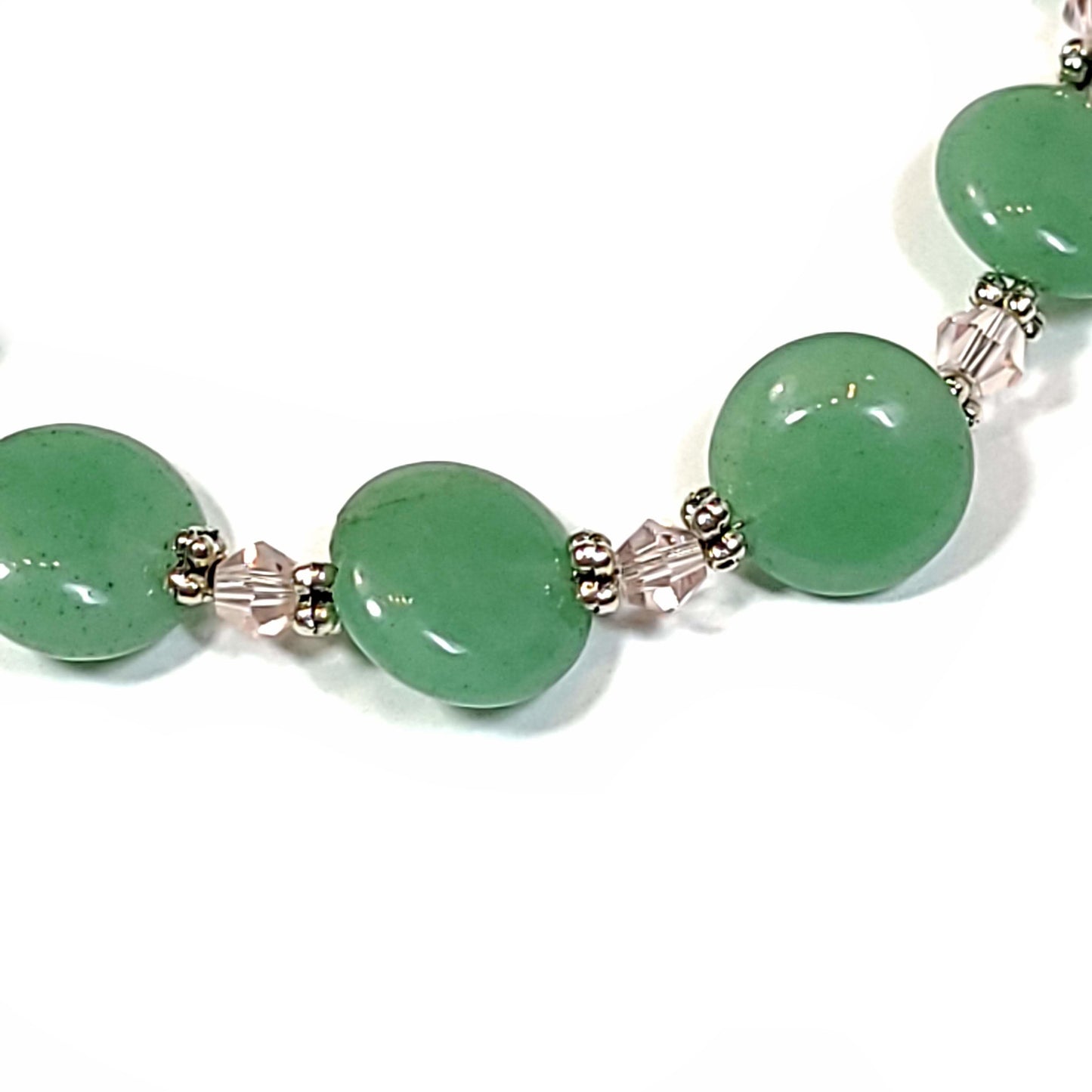 Green Aventurine Disk Bead Bracelet, close up view.